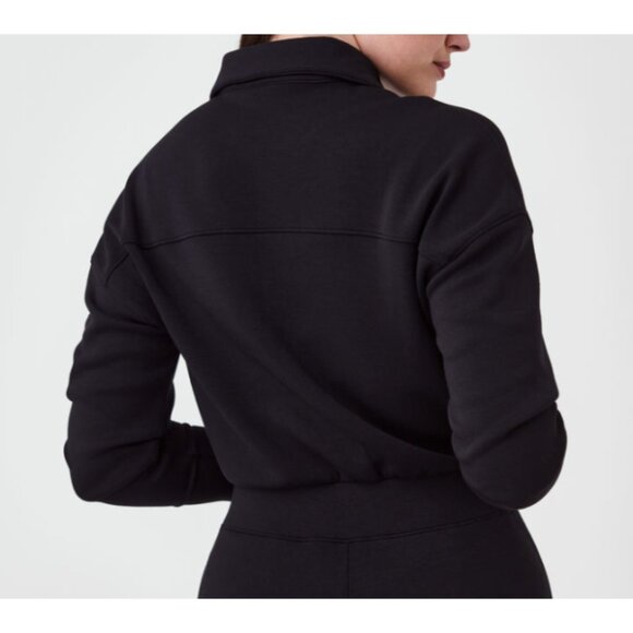 Spanx AirEssentials Long Sleeve Wide Leg Jumpsuit Black Zip-Up V-Neck Romper LP - Picture 3 of 13